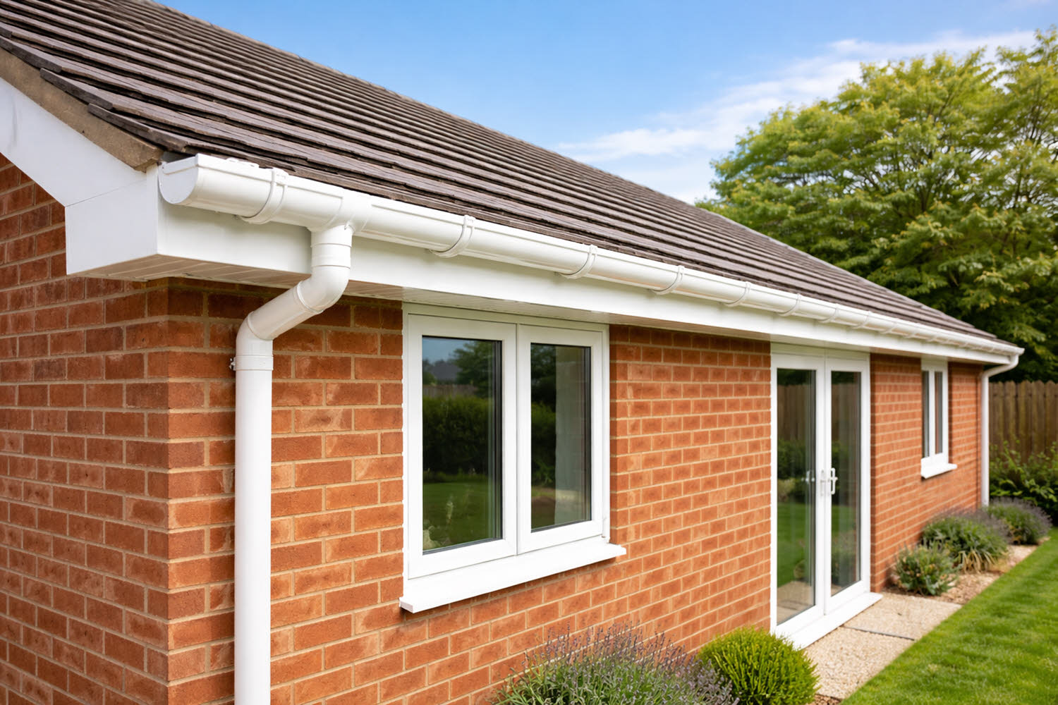 bungalow rear elevation new gutter installation